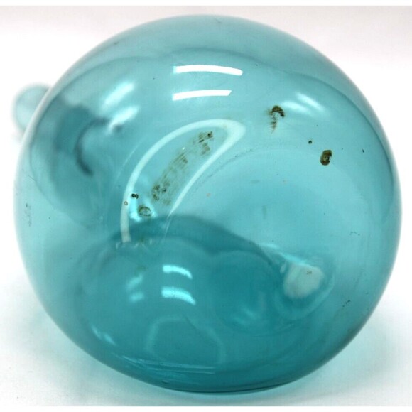 Dimpled Bulb Vase Hand Blown Art Glass Sweden MCM  Aqua Blue - Picture 12 of 16